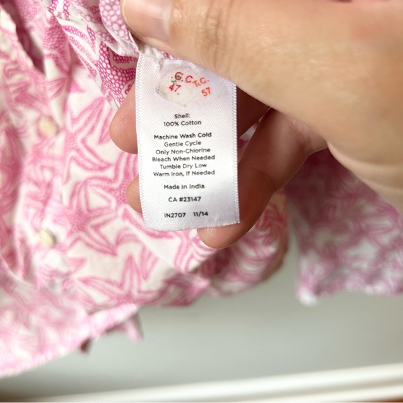 Talbots cotton button down shirt with pink starfish coastal beach print - Picture 10 of 10